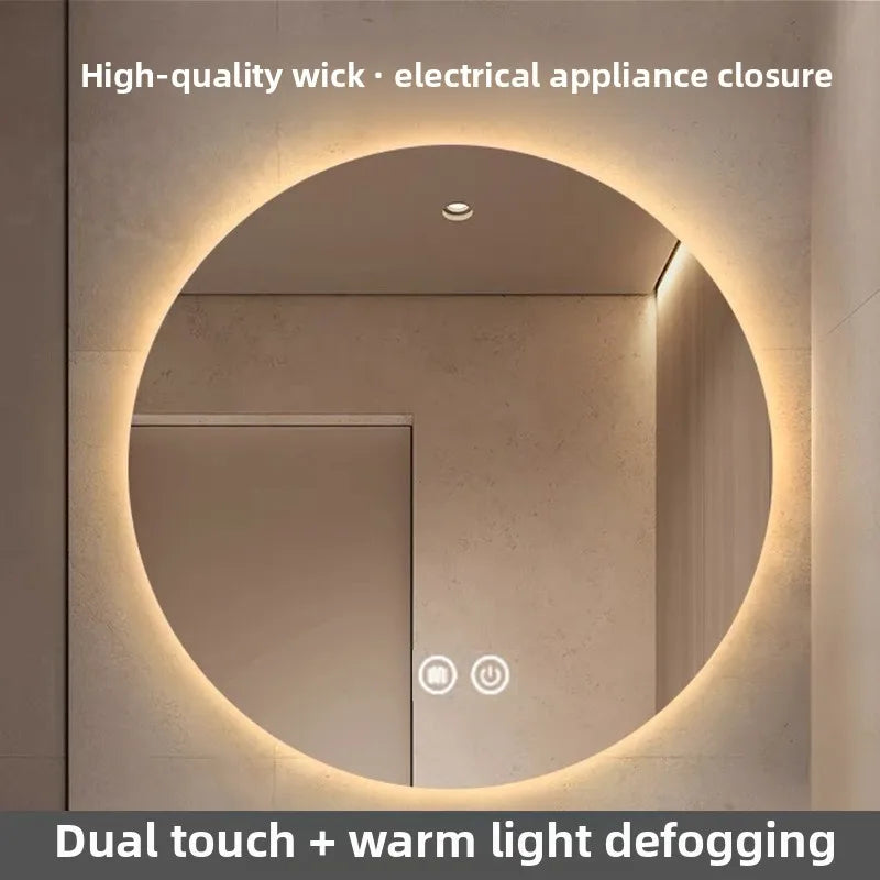 Round Wall-Mounted Smart Bathroom Mirror With LED Anti-Fog Touch Screen