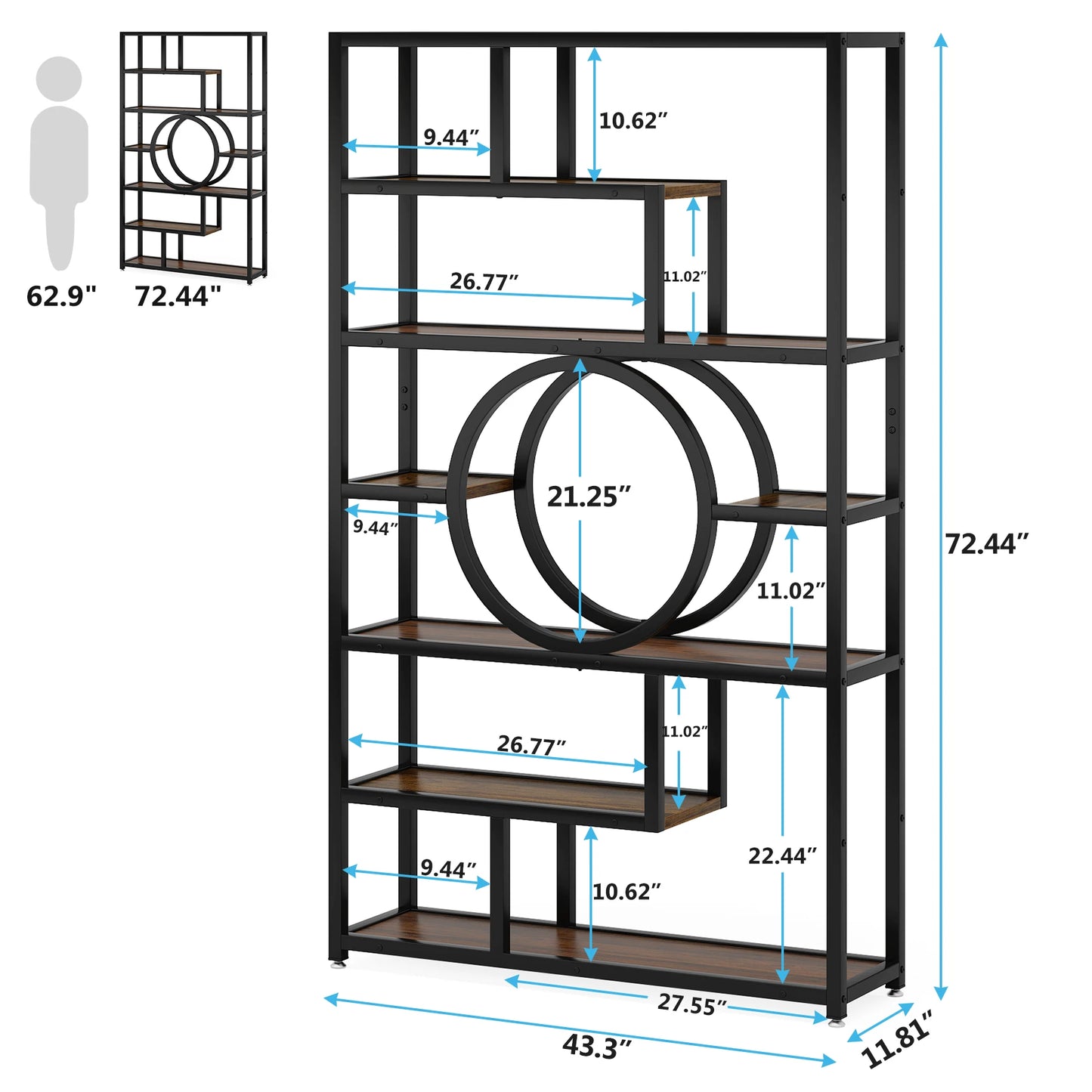 Tribesigns Industrial 5 Tier Etagere Bookcase Freestanding Organizer