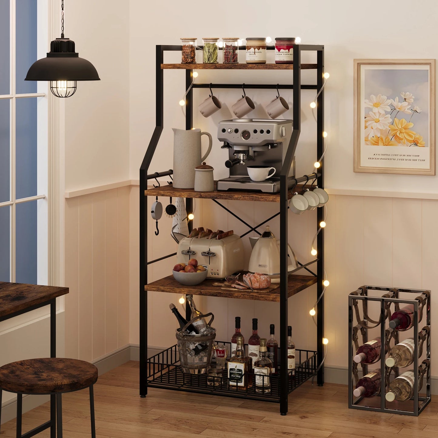 TWISTER.CK 4 Tier Kitchen Baker Rack With Wire Basket Hooks