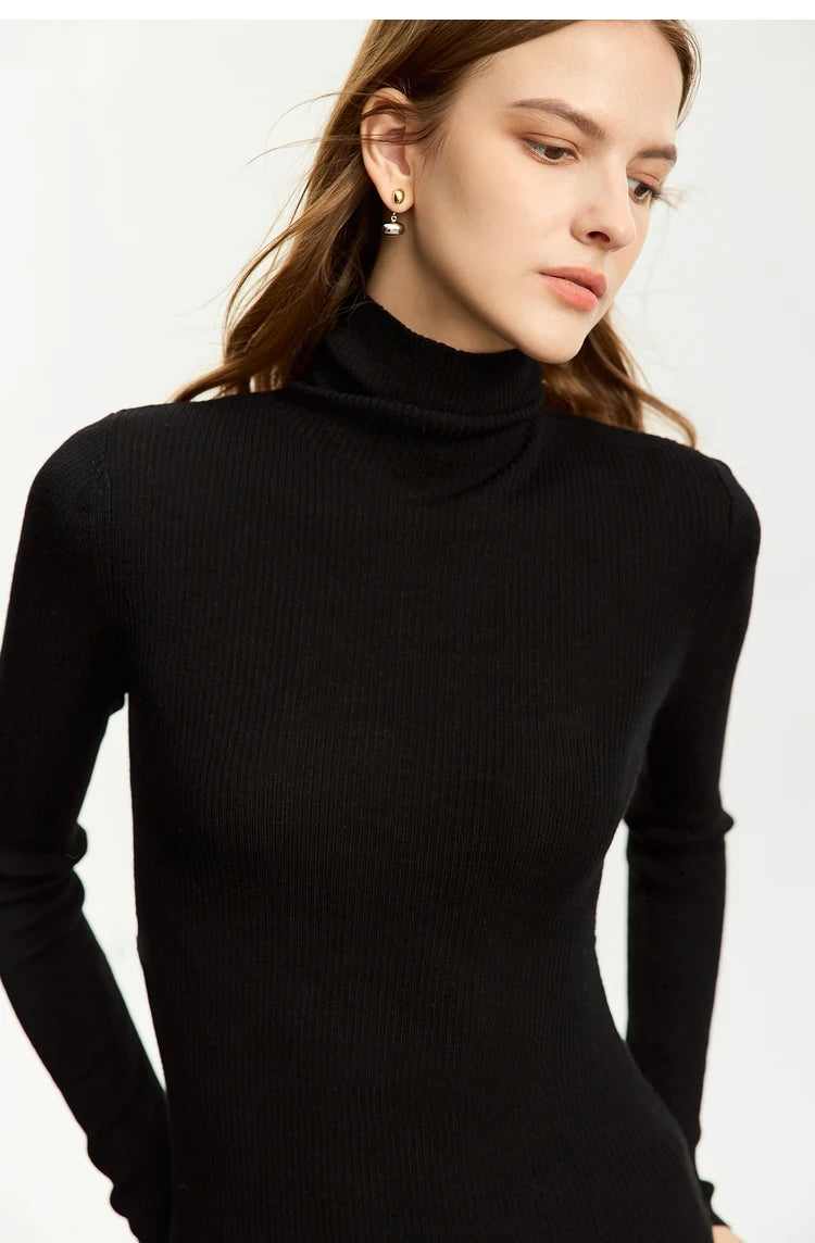 AMIICN Minimalism Women Sweater Slim Fit Turtleneck Warm Knit