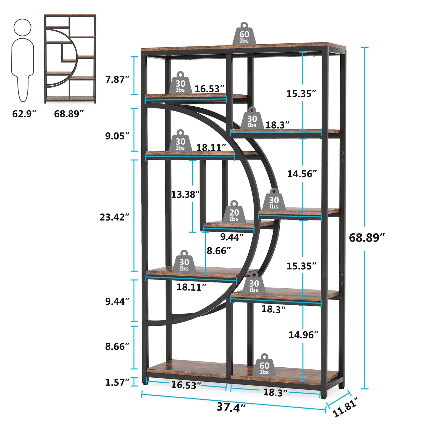 Tribesigns Industrial 5 Tier Etagere Bookcase Freestanding Organizer