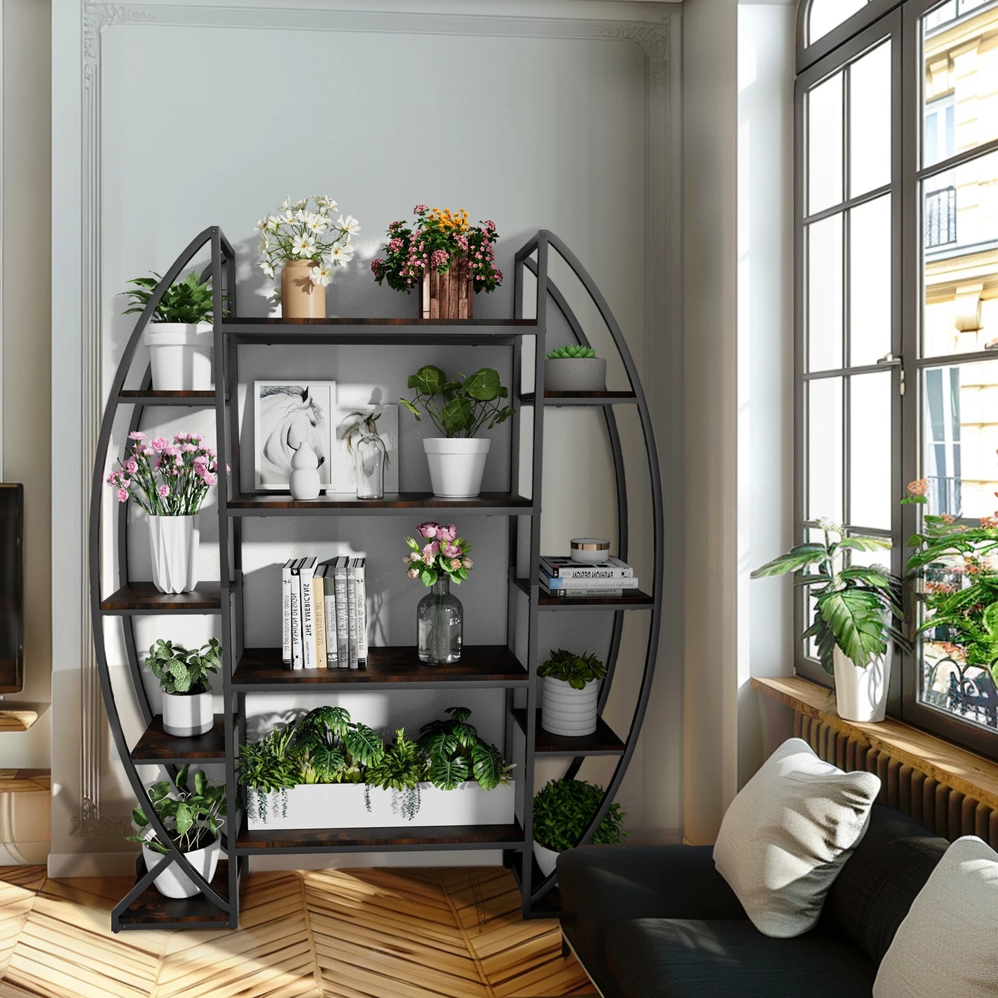 Half Moon Shape Plant Stand Industrial Multilayer Shelf Rack
