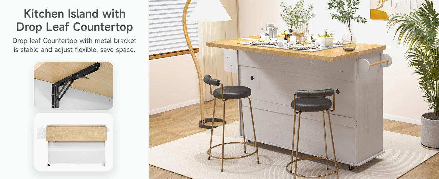 ONBRILL Mobile Kitchen Island With Power Outlet And Towel Rack