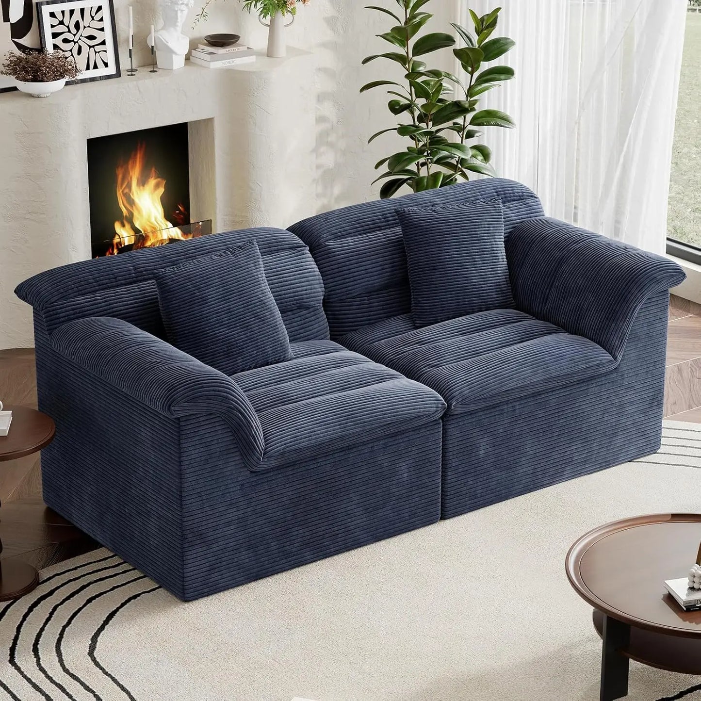 ZHUXIANG Corduroy Deep Seats Loveseat Sofa