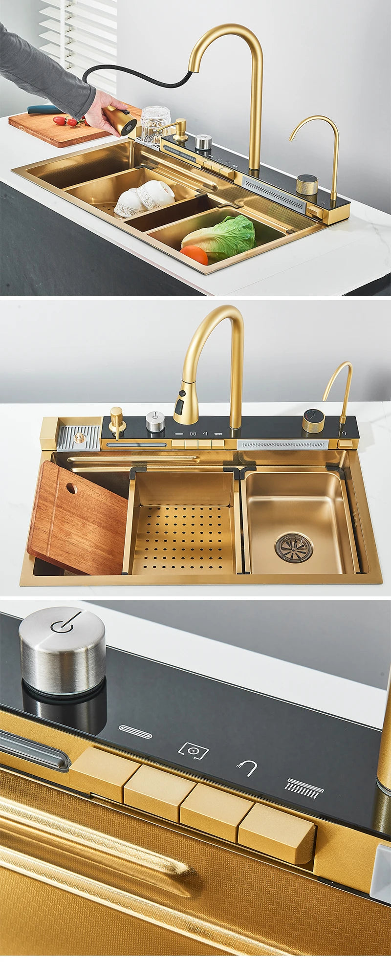 Rozin 304 Stainless Steel Kitchen Sink With Digital Waterfall Faucet