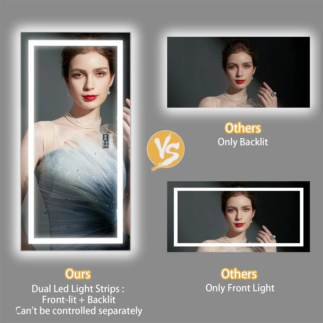 BORWART Smart LED Vanity Mirror Wall Mounted Bluetooth Digital Display