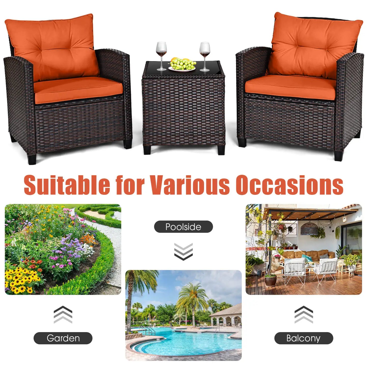 HOMASIS 3-Piece Patio Rattan Sofa Set