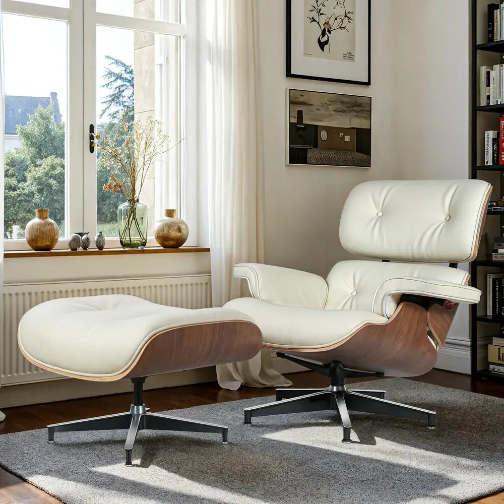Mid Century Leather Armchair Lounge Chair Ottoman For Living Room
