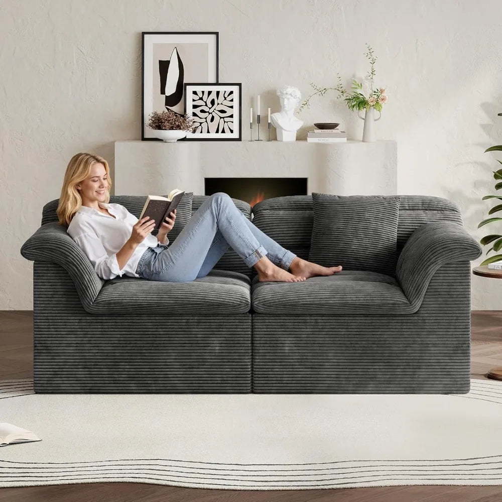 ZHUXIANG Corduroy Deep Seats Loveseat Sofa