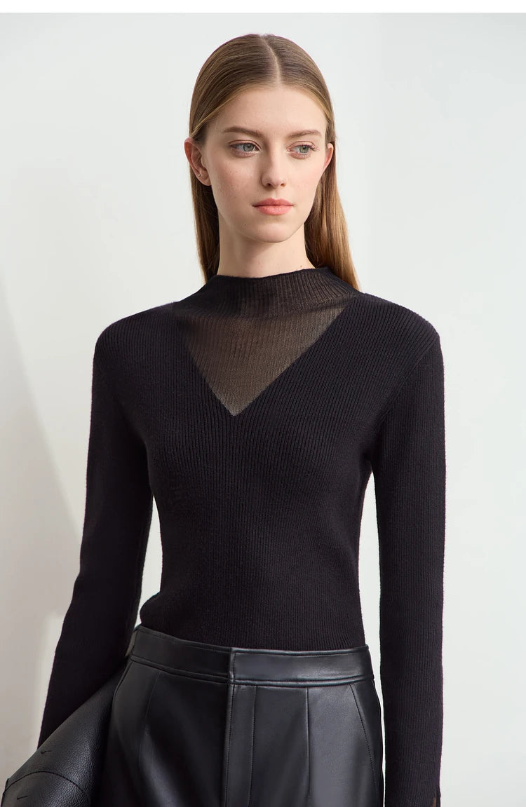 AMIICN Minimalist Winter Turtleneck Sweater With Sheer Panels