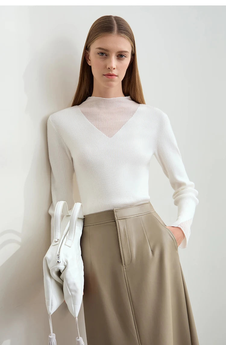 AMIICN Minimalist Winter Turtleneck Sweater With Sheer Panels