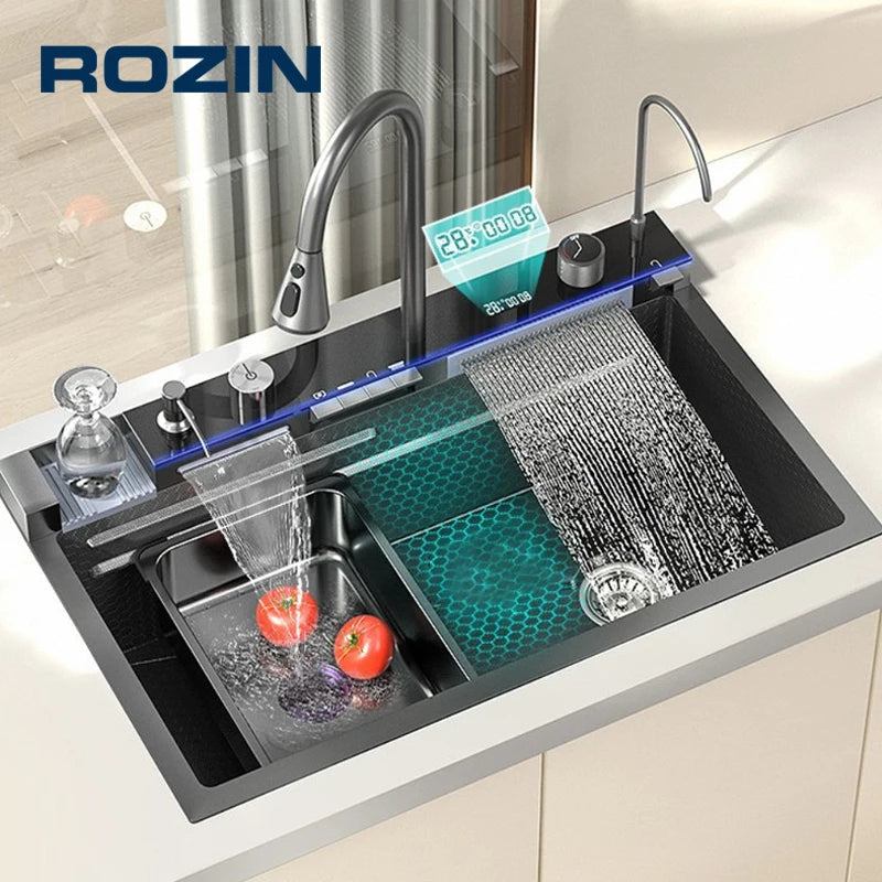 Rozin 304 Stainless Steel Kitchen Sink With Digital Waterfall Faucet