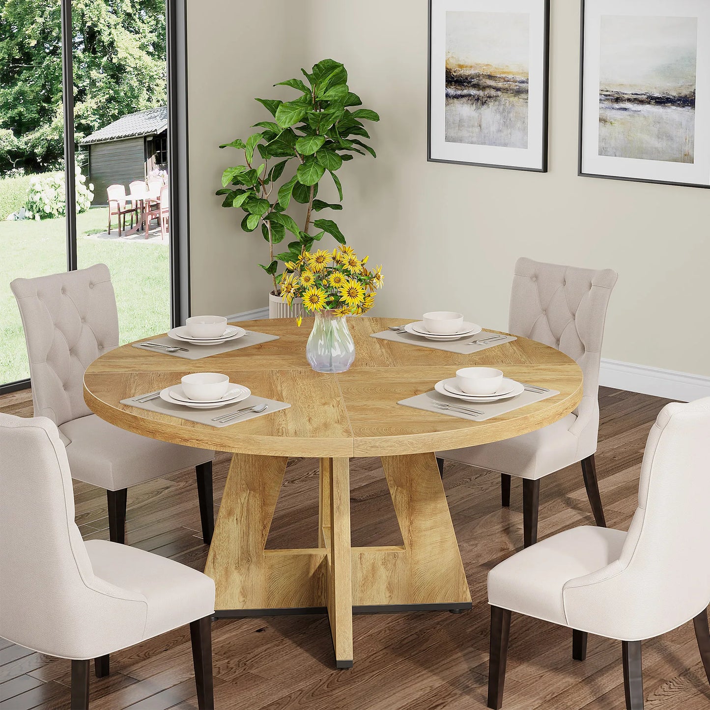 Tribesigns Round Dining Table For Four Farmhouse Kitchen