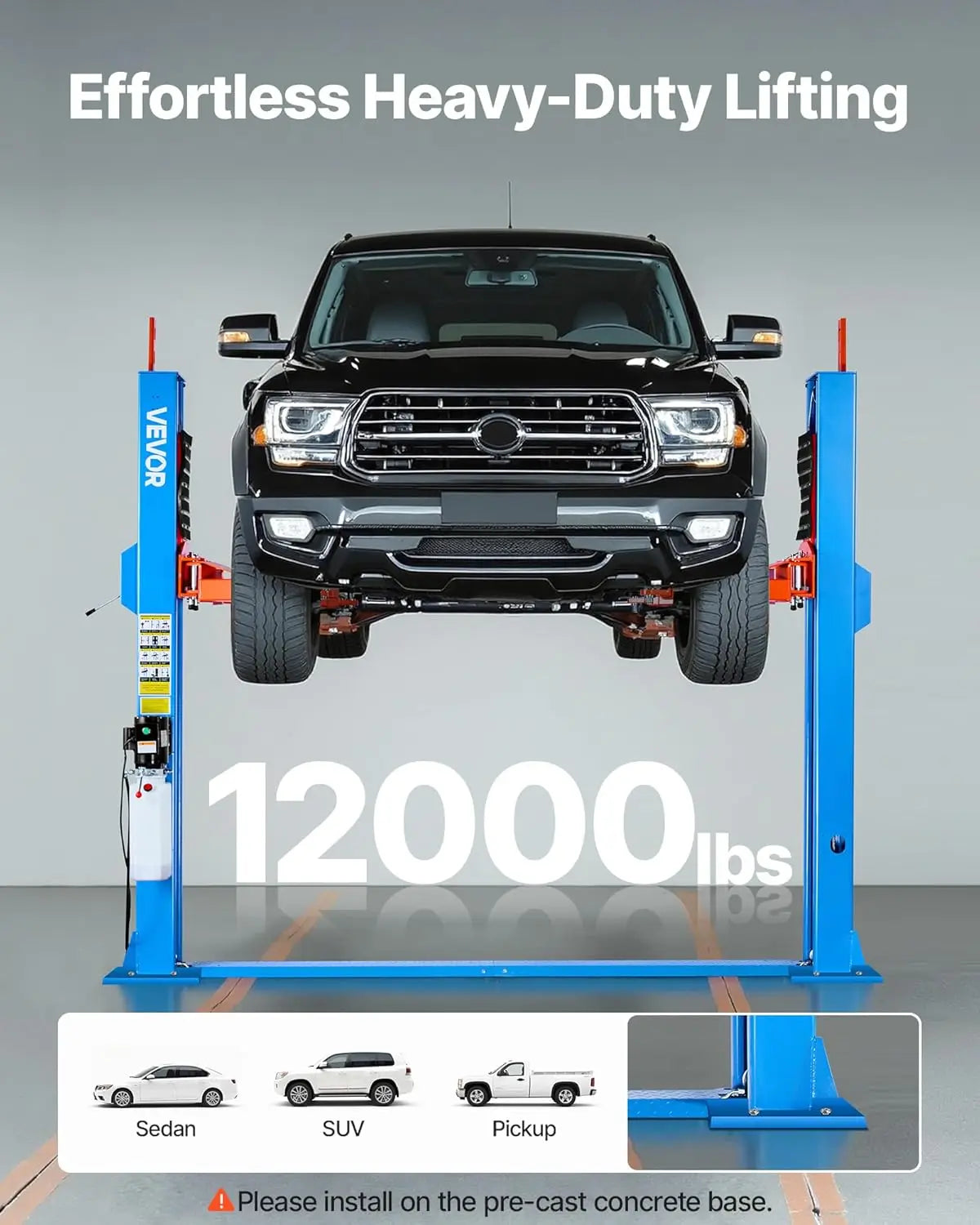 Two Post Car Lift 12000 Lb Capacity 220V 2.95 Horsepower