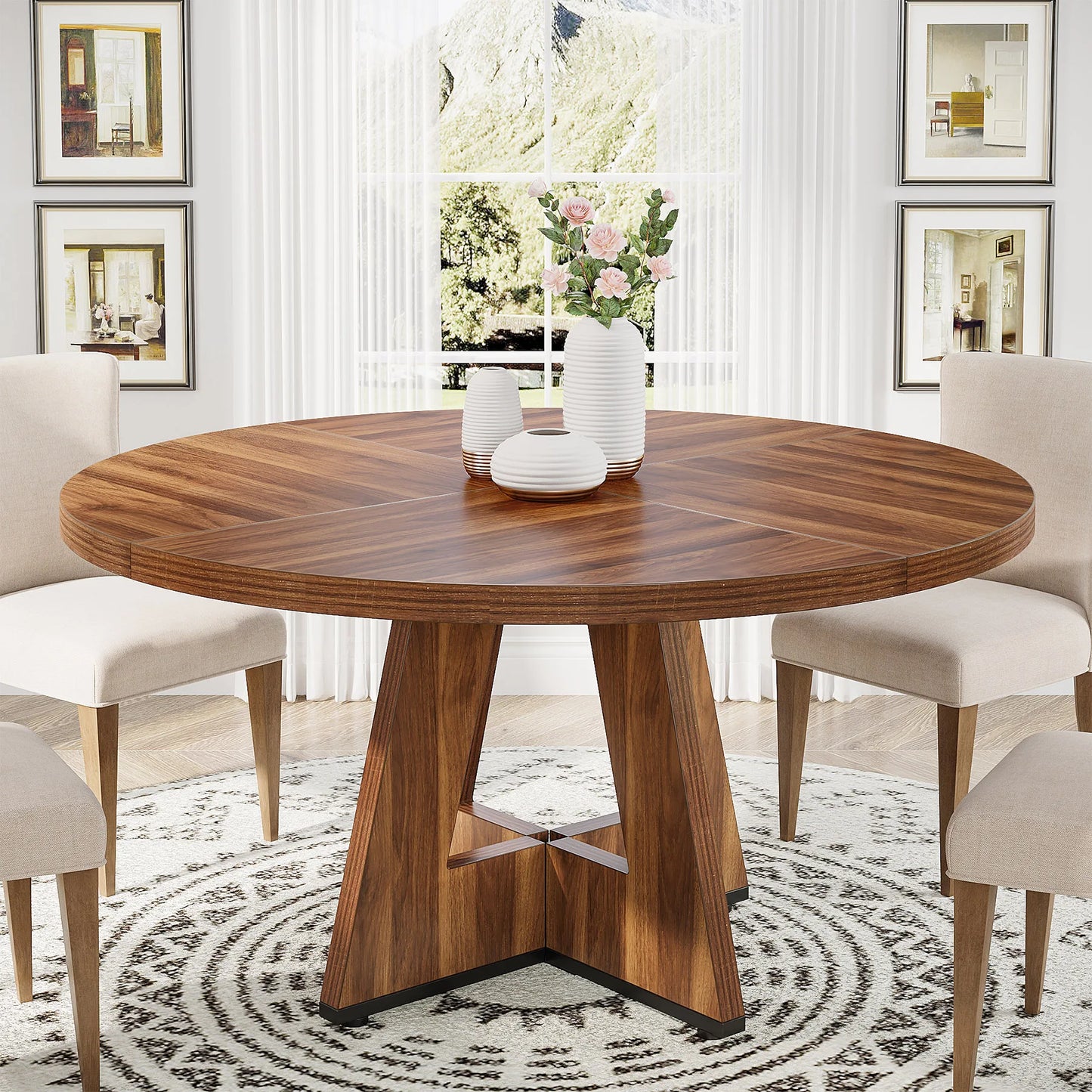 Tribesigns Round Dining Table For Four Farmhouse Kitchen