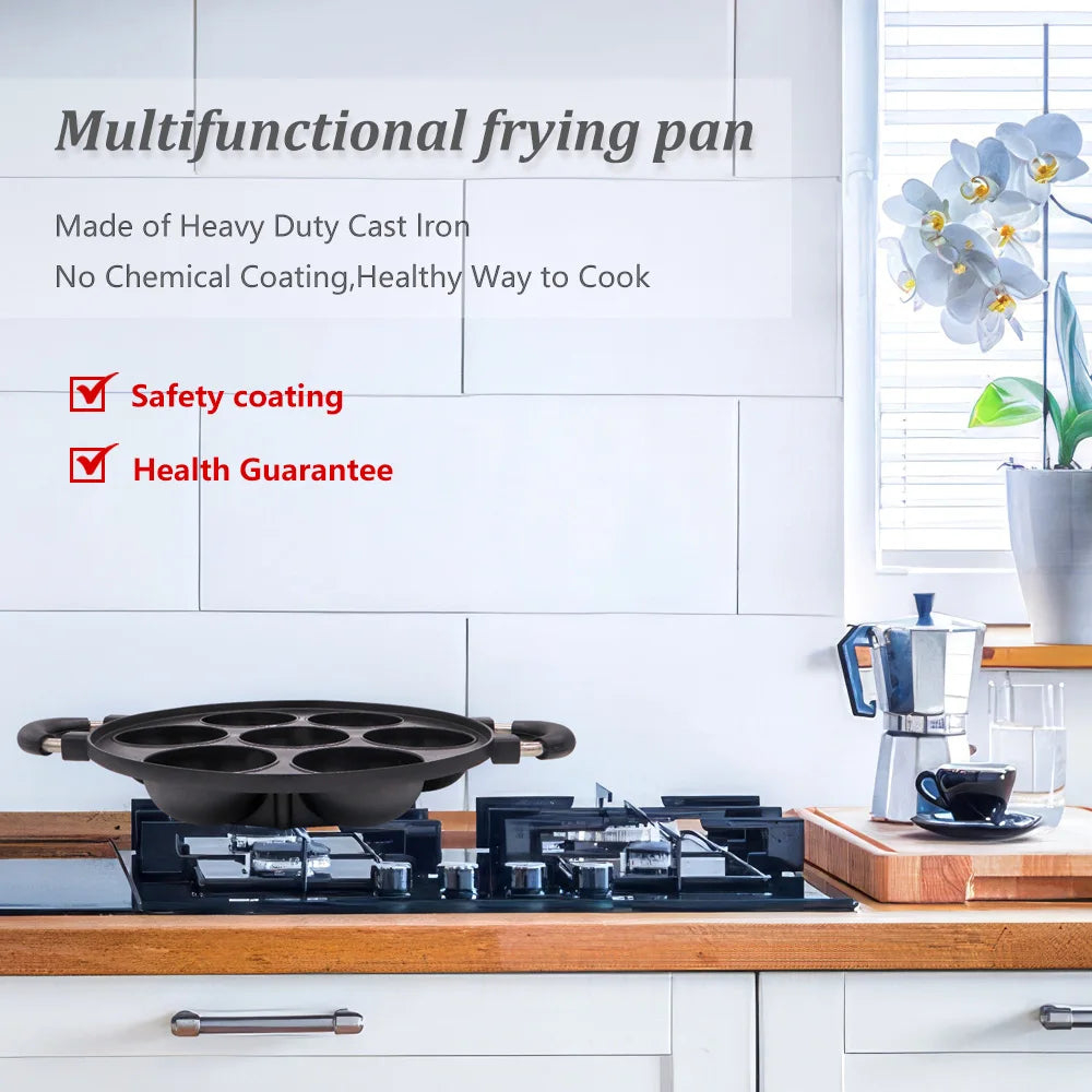 Cast Iron 7 Hole Omelette Pan Nonstick Cookware For Breakfast