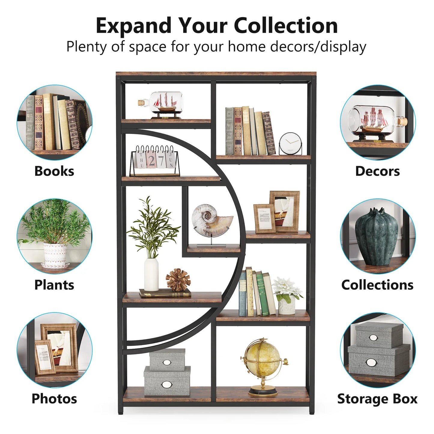 Tribesigns Industrial 5 Tier Etagere Bookcase Freestanding Organizer