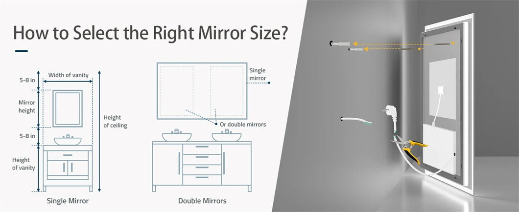 BORWART LED Wall Mounted Bathroom Mirror Backlit Fogless Demist Dimmable IP65