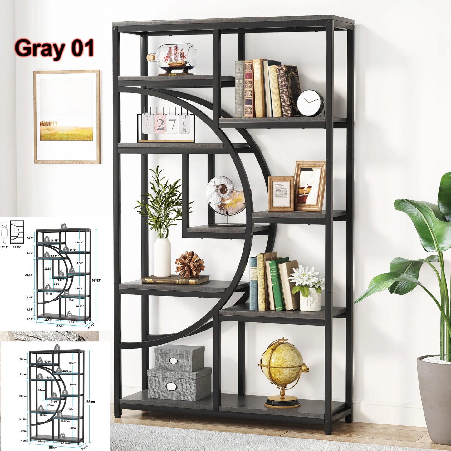 Tribesigns Industrial 5 Tier Etagere Bookcase Freestanding Organizer