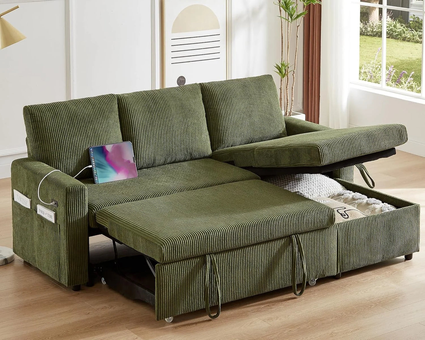 3-In-1 Convertible Sofa Bed With Pull-Out Loveseat And Backrest