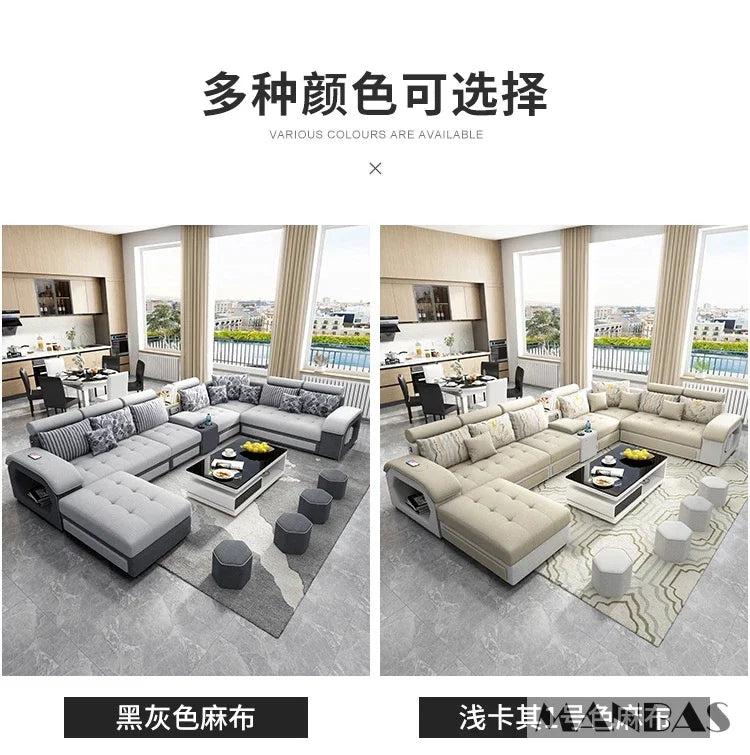 Linlamlim U Shaped Fabric Sofa Set With Usb And Stools