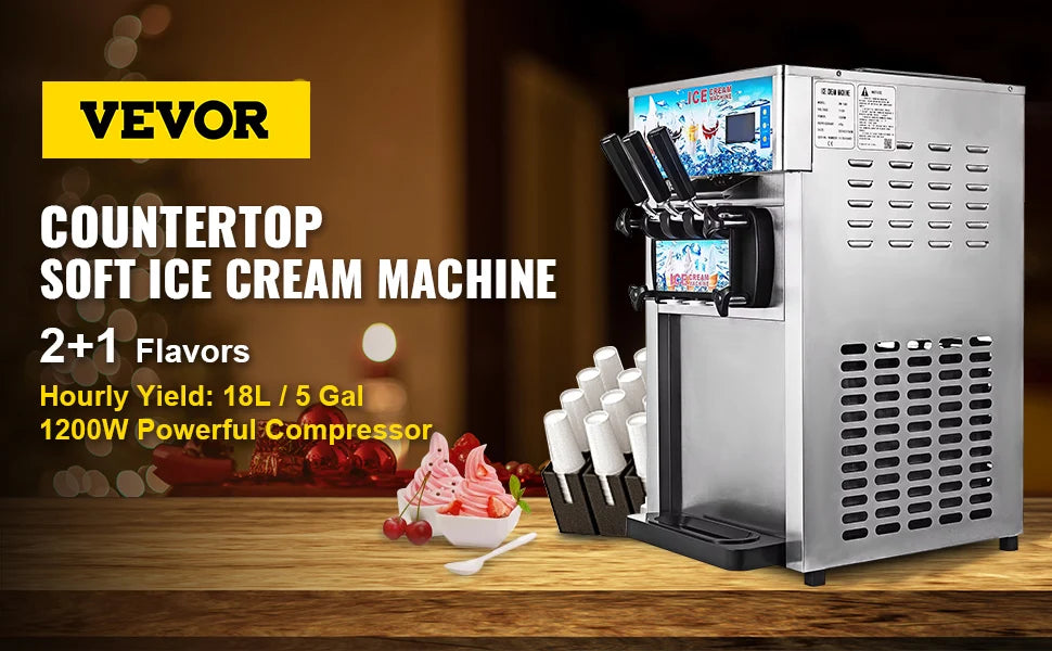 VEVOR Commercial Ice Cream Freezer Machine 3 Flavor Yogurt Maker