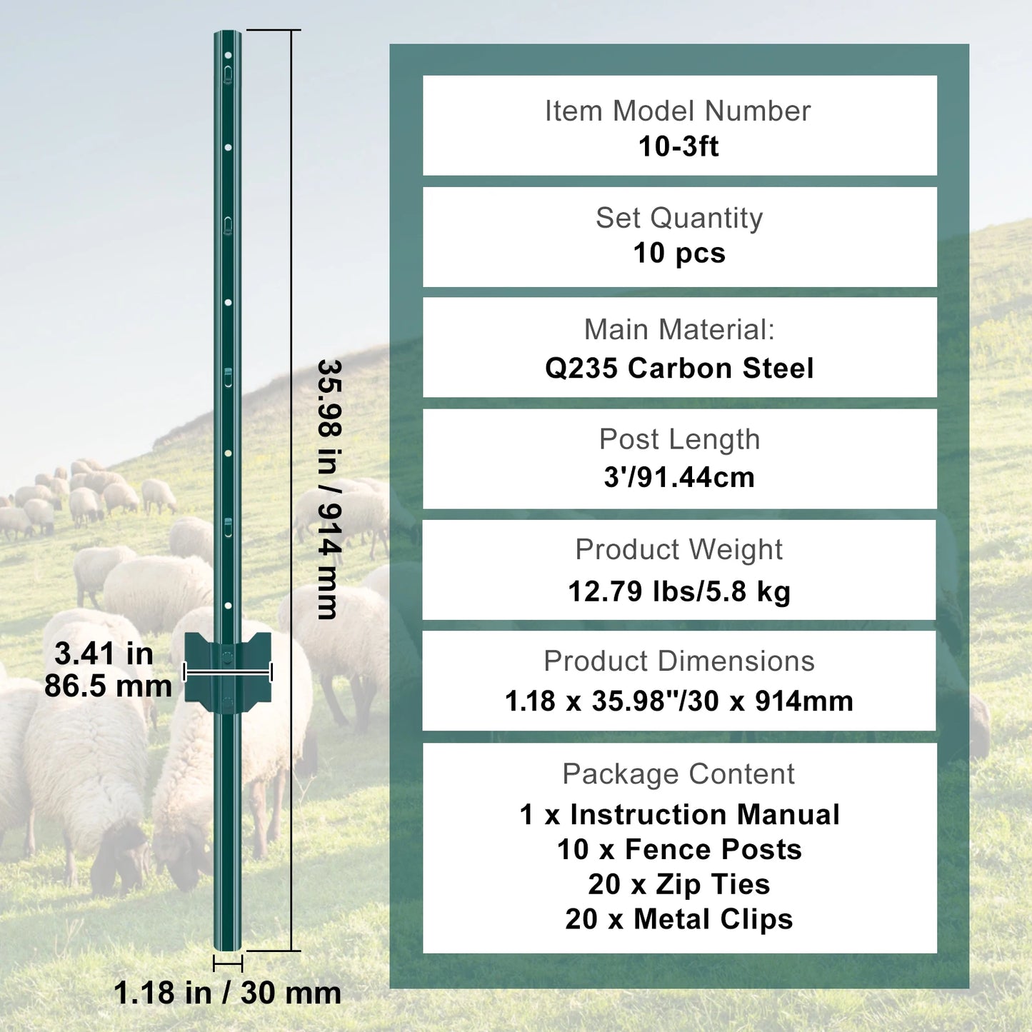 SucceBuy Heavy Duty Q235 Carbon Steel Fence Post Set Outdoor