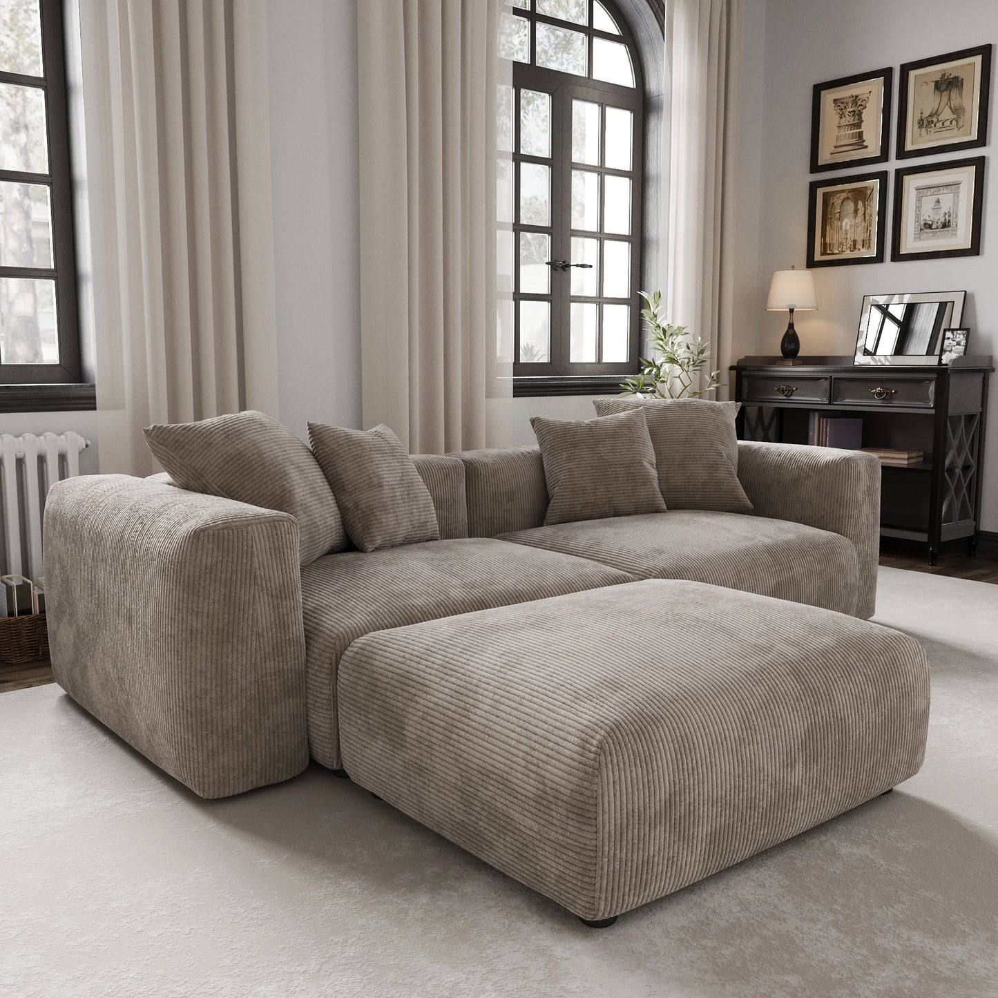 Sdorens Modern Corduroy Sectional Sofa With Chaise