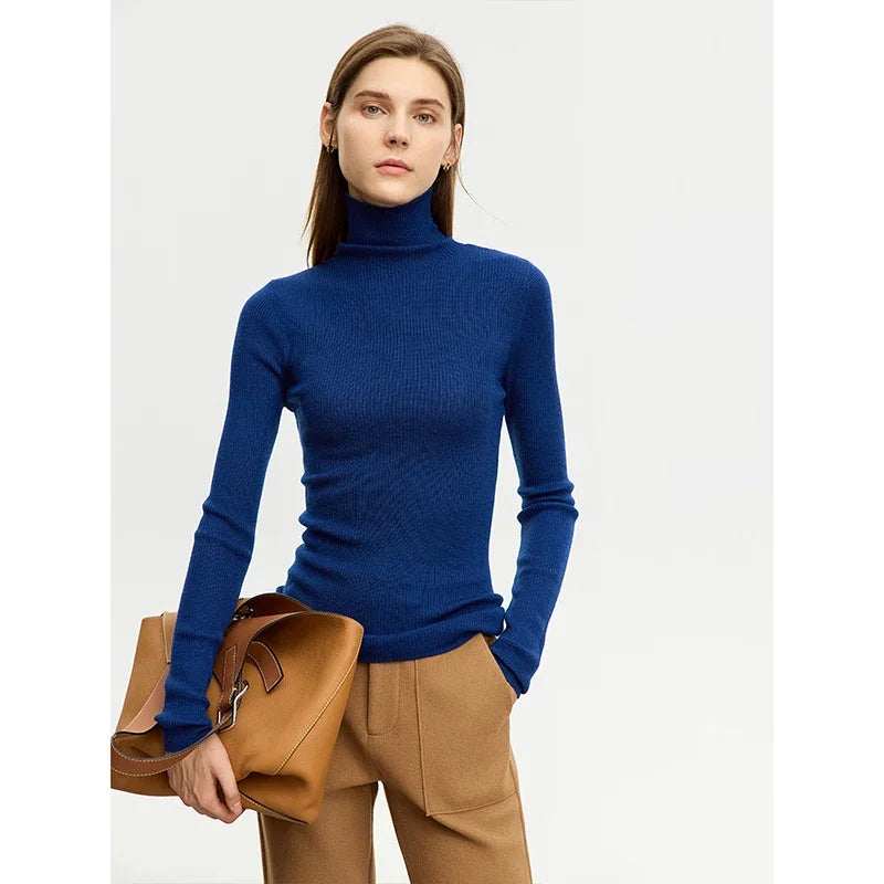 AMIICN Minimalism Women Sweater Slim Fit Turtleneck Warm Knit