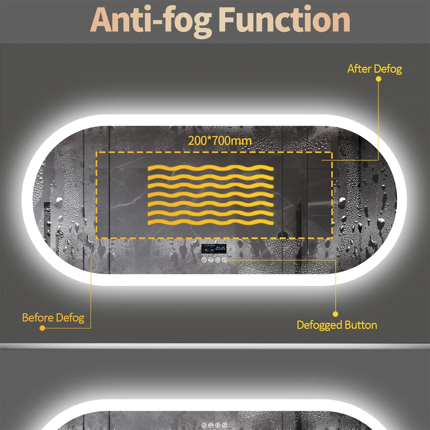 Borwart Oval LED Bathroom Mirror With Bluetooth And Anti Fog