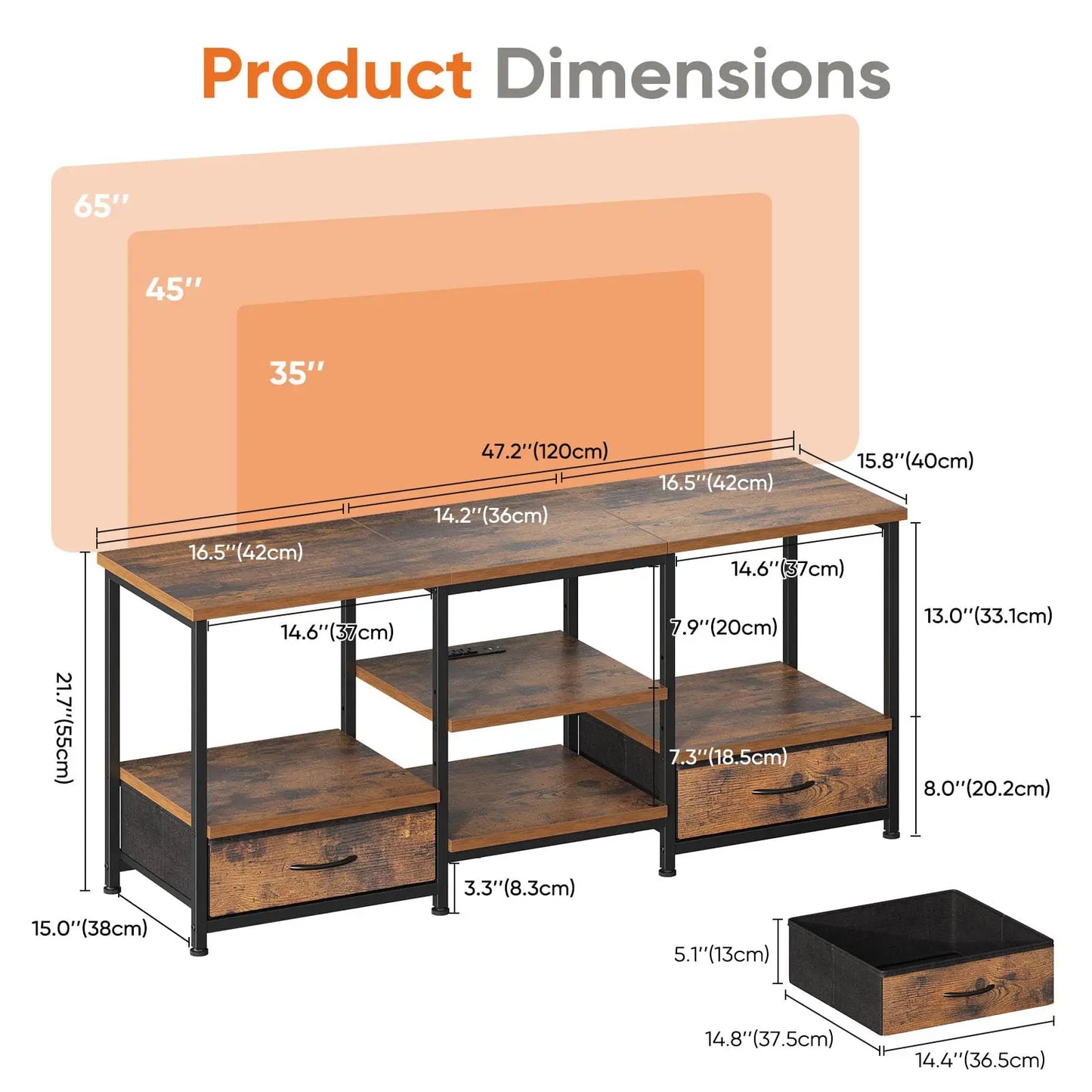 JHK Wooden TV Stand Entertainment Center With Storage