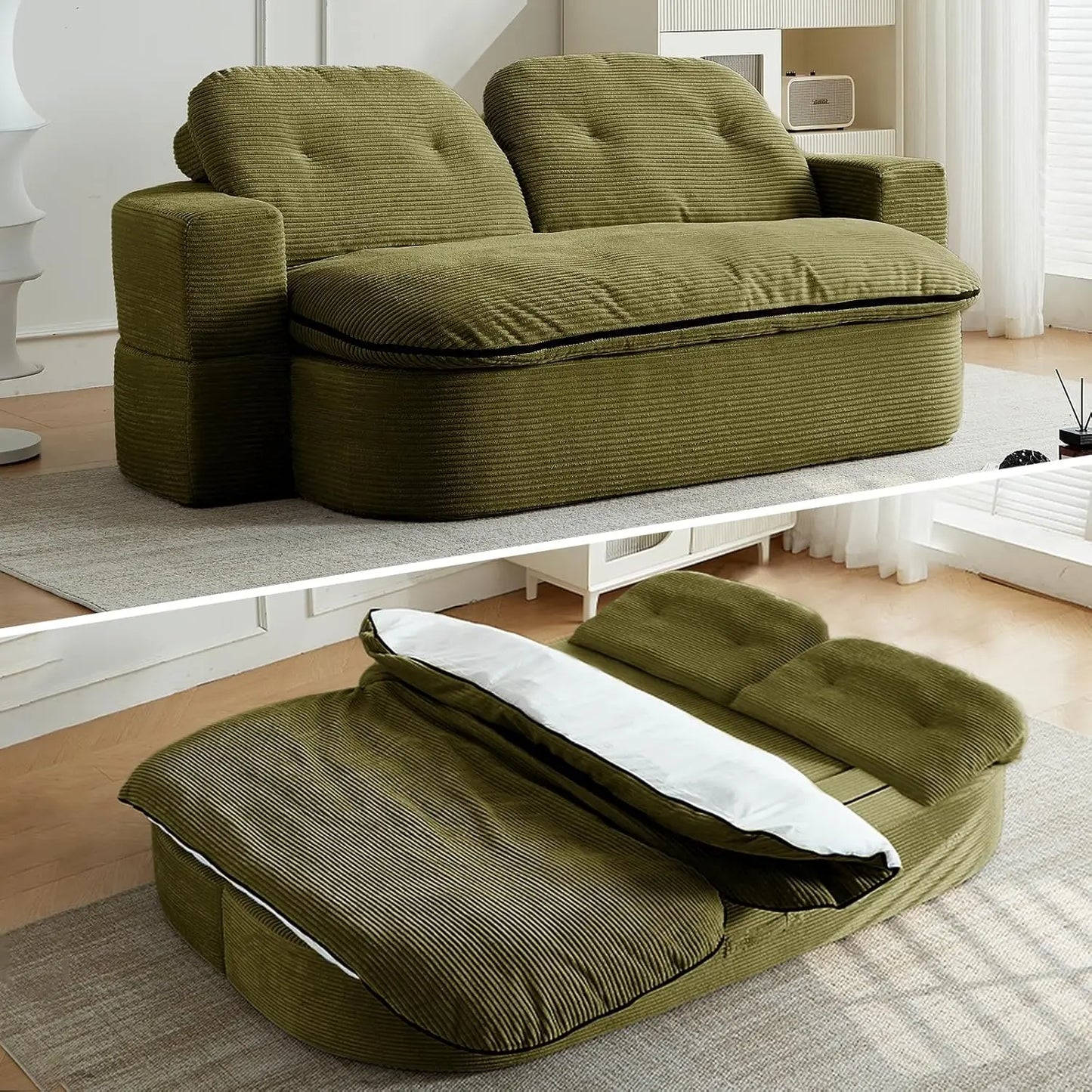 NONECN Convertible Folding Sofa Bed 2-In-1 Memory Foam Sleeper
