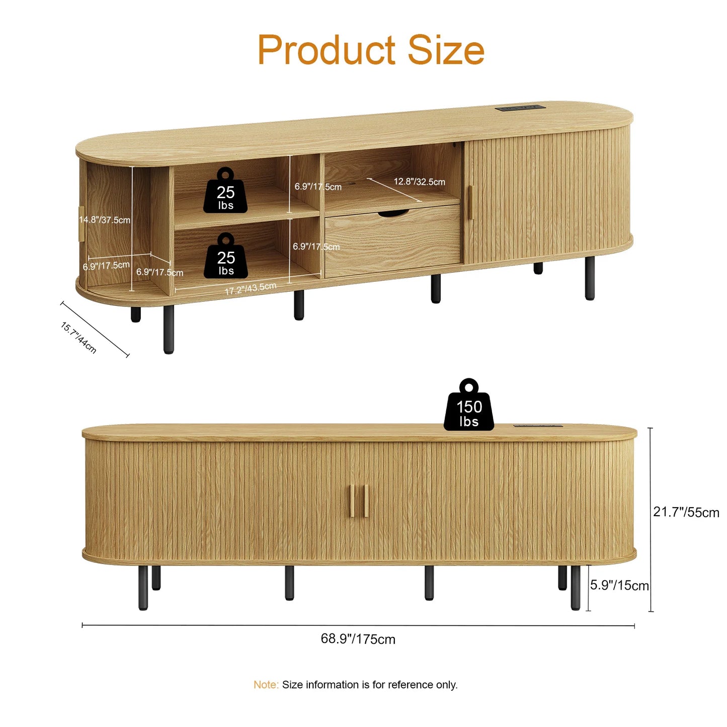 TV Stand With Power Outlet And Storage And Adjustable Shelves