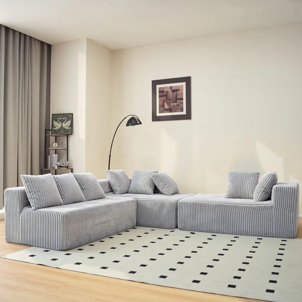 U Shaped Sectional Sofa With Corduroy Fabric Customizable Living Room