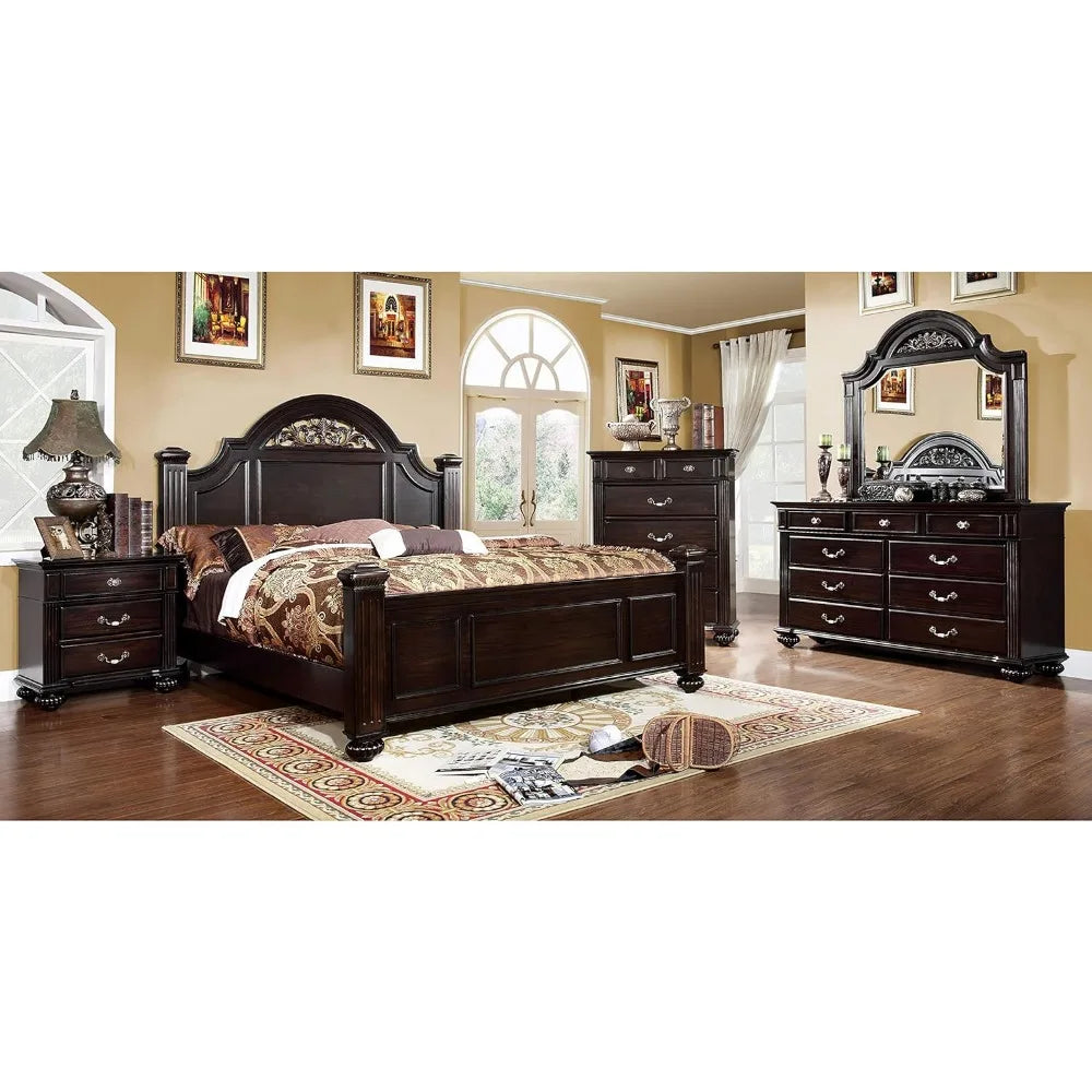 Hot sales24/7 Shop at Home Syracuse 6-Piece Traditional Solid Wood Bedroom Set with Chest, Mirrored-Dresser and 2 Nightstands, B