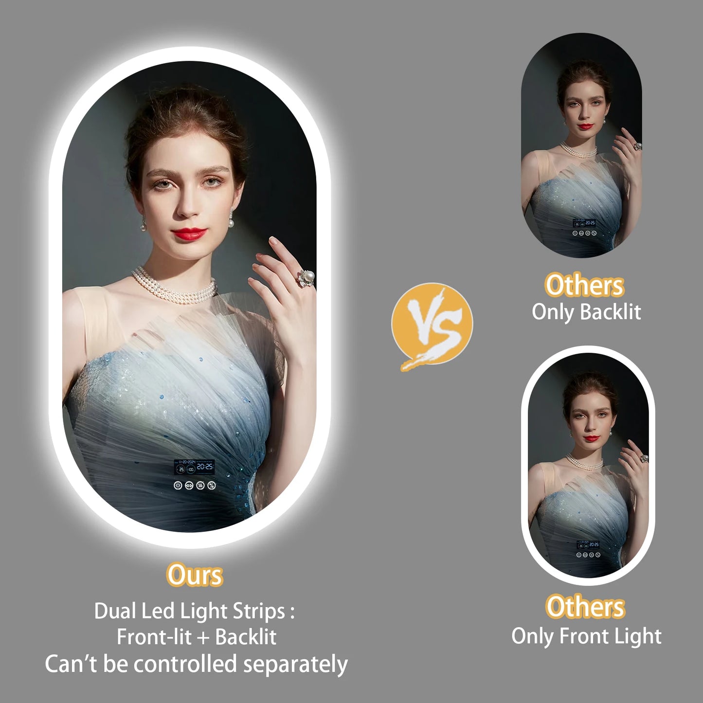 LUVODI Lighted Bluetooth Bathroom Mirror Time Date Display Anti Fog