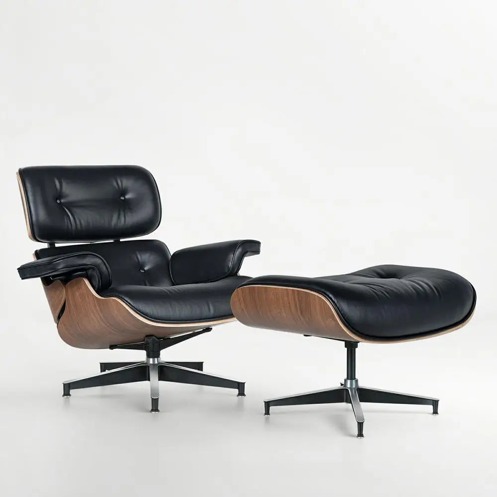 Mid Century Leather Armchair Lounge Chair Ottoman For Living Room
