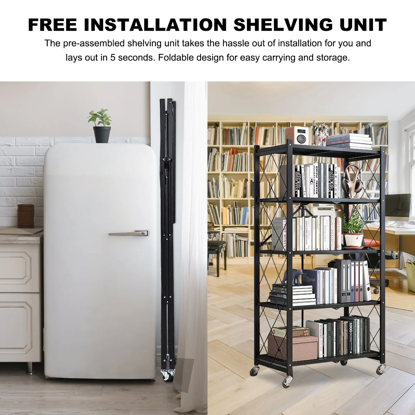 5 Tier Wheel Storage Shelving Unit Heavy Duty Metal Organizer