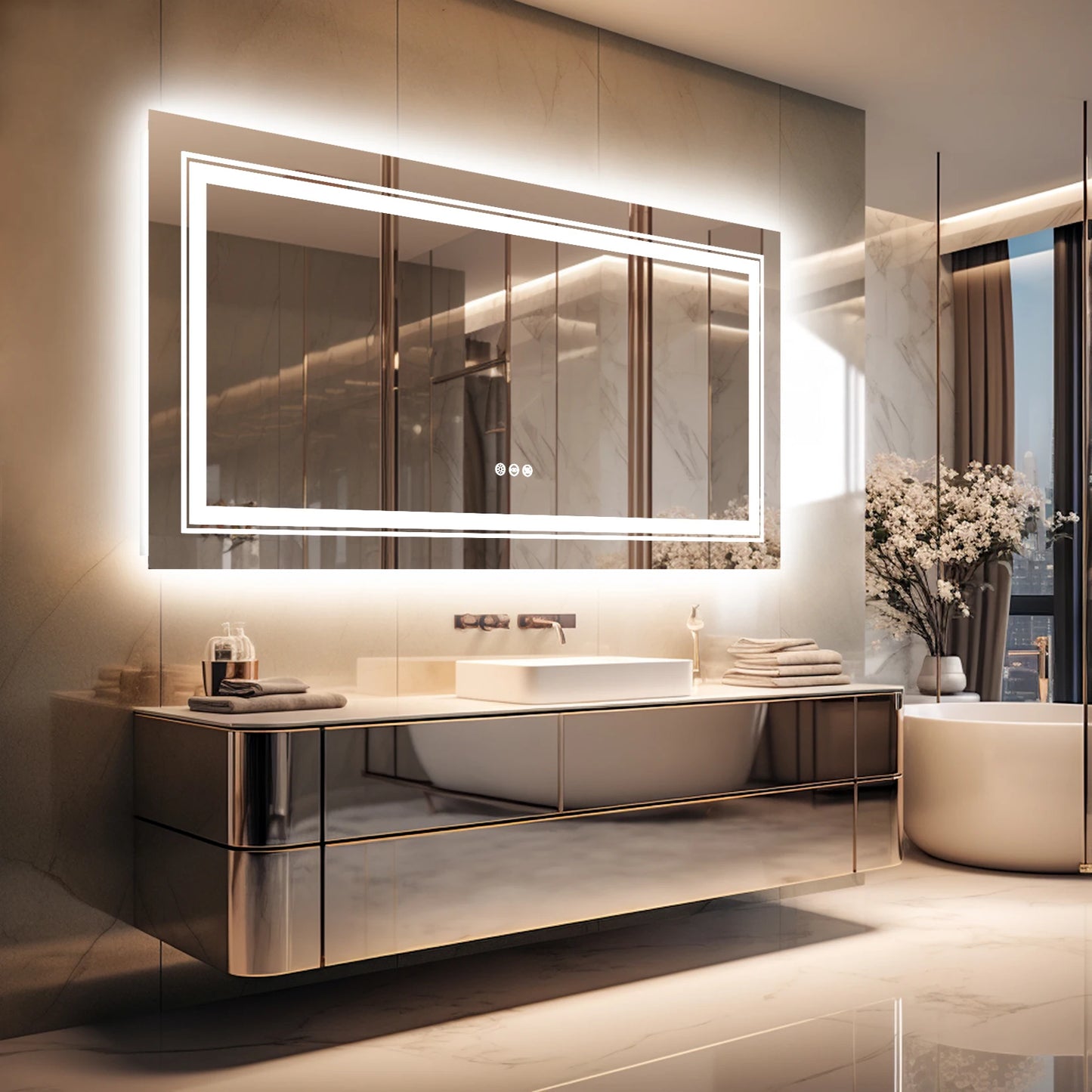 Wisfor LED Bathroom Mirror Front and Backlit Antifog Shatterproof Memory