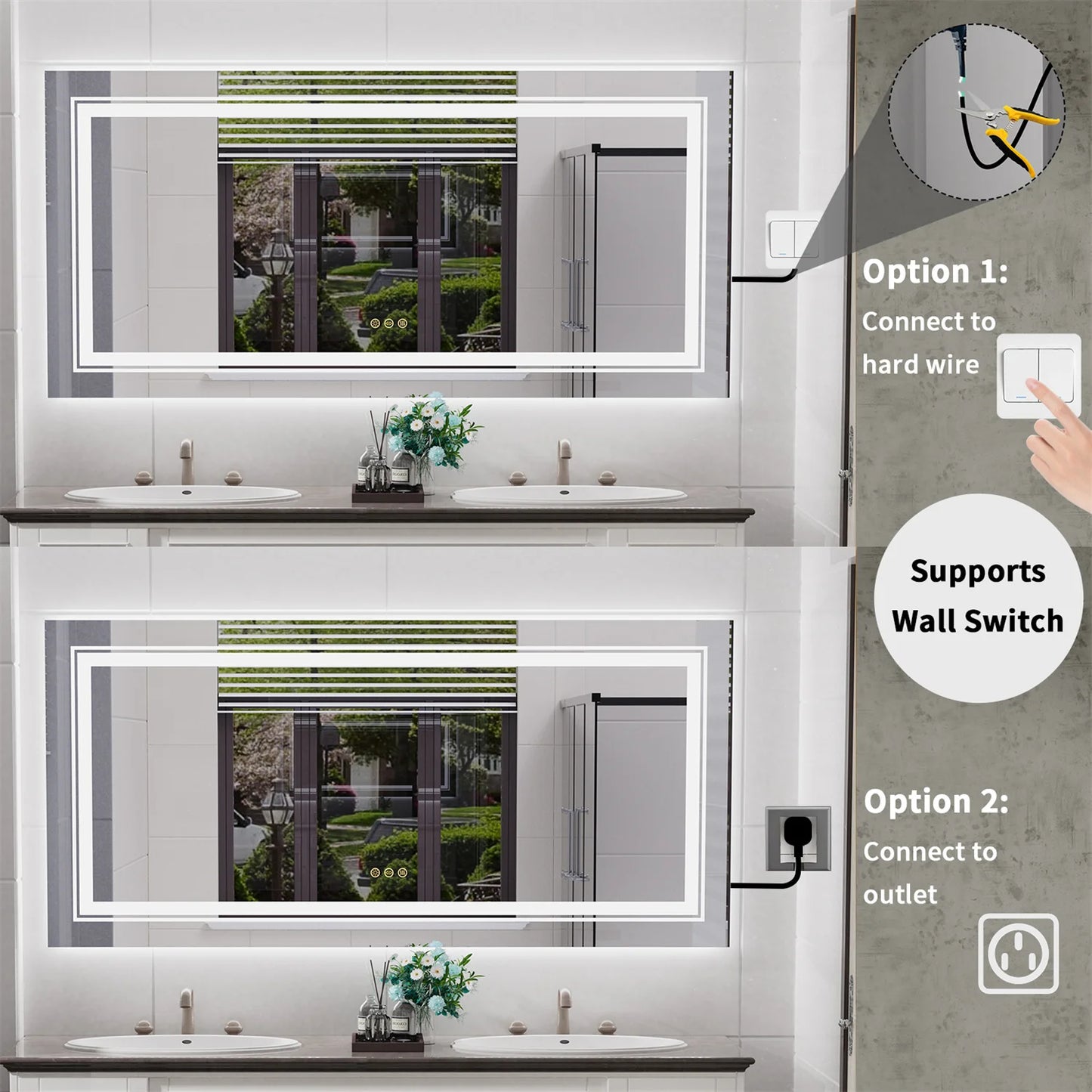 LED Backlit Mirror Dual Lights Anti Fog Dimmable Touch Button
