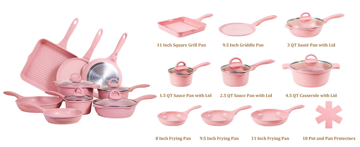 Nonstick 23-Piece Cookware Set Induction Safe Eco Friendly