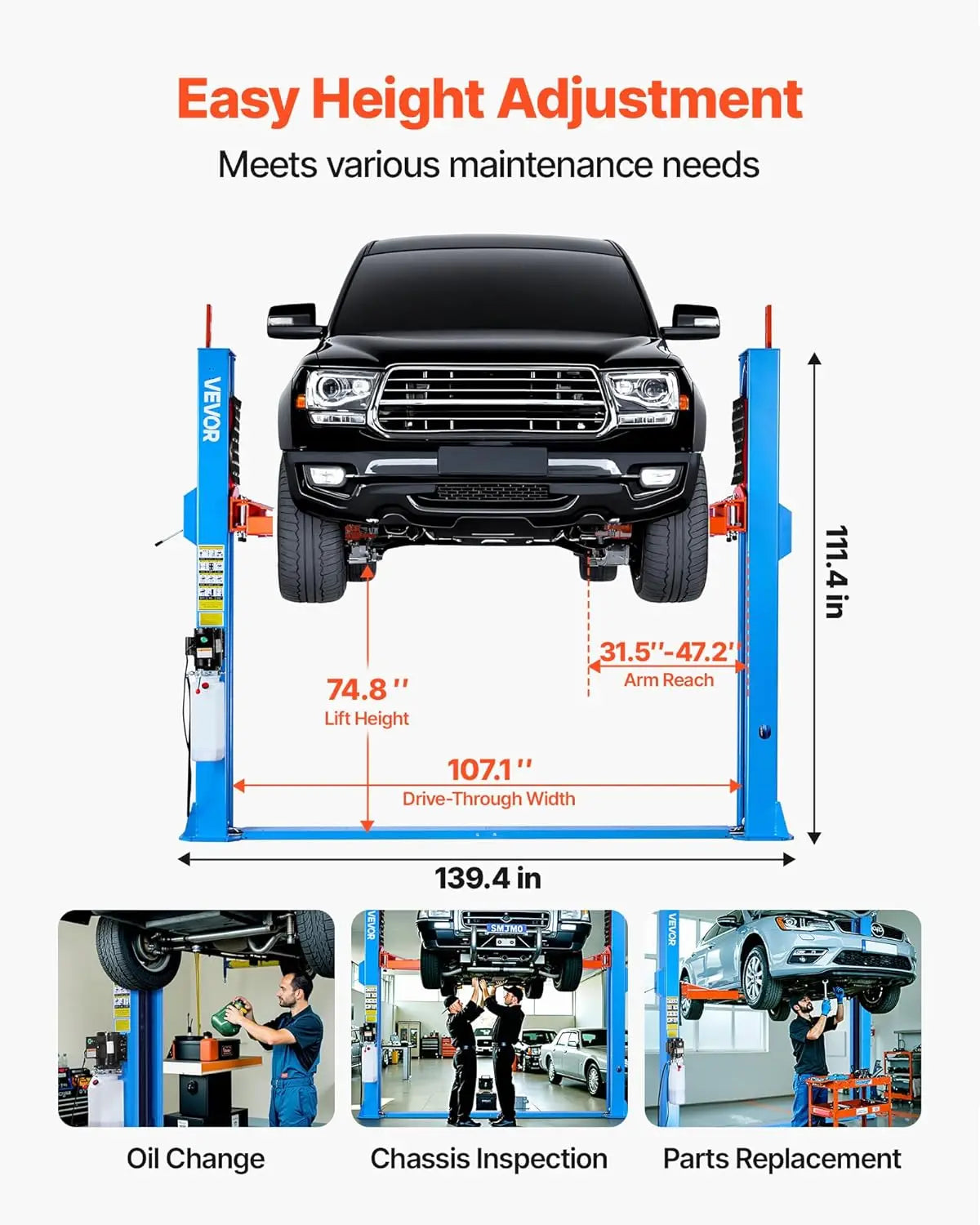 Two Post Car Lift 12000 Lb Capacity 220V 2.95 Horsepower