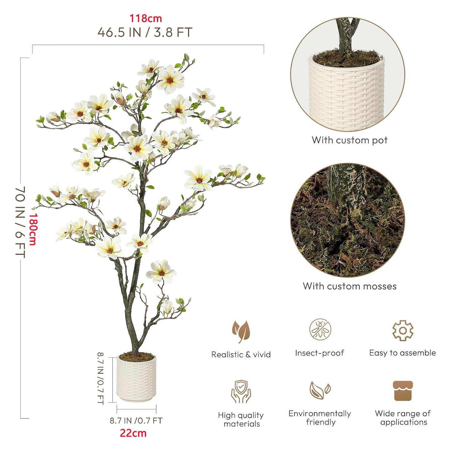 Artificial Magnolia Plant With LED Lights For Outdoor Patio Decor