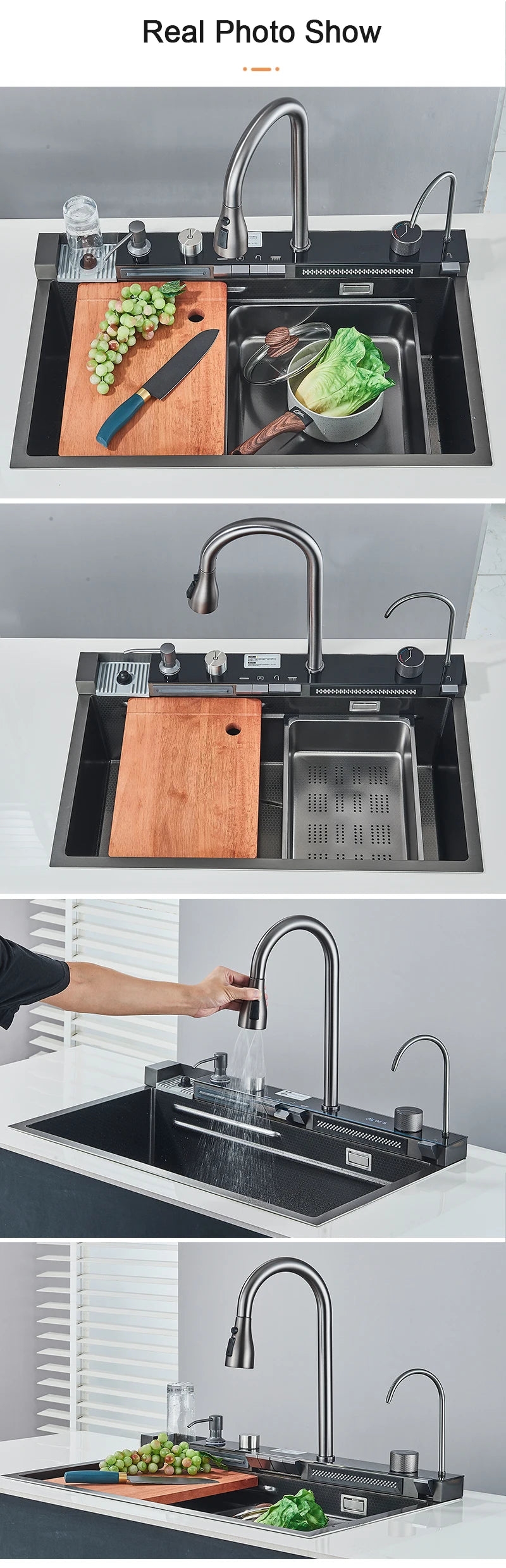 Rozin 304 Stainless Steel Kitchen Sink With Digital Waterfall Faucet
