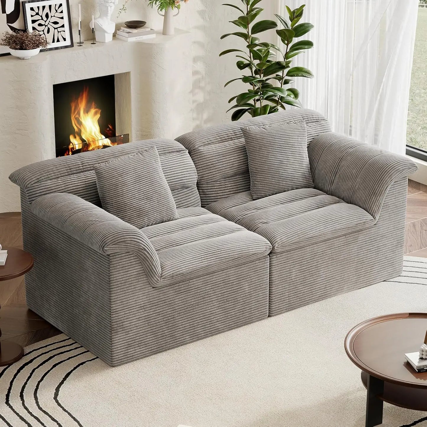 ZHUXIANG Corduroy Deep Seats Loveseat Sofa