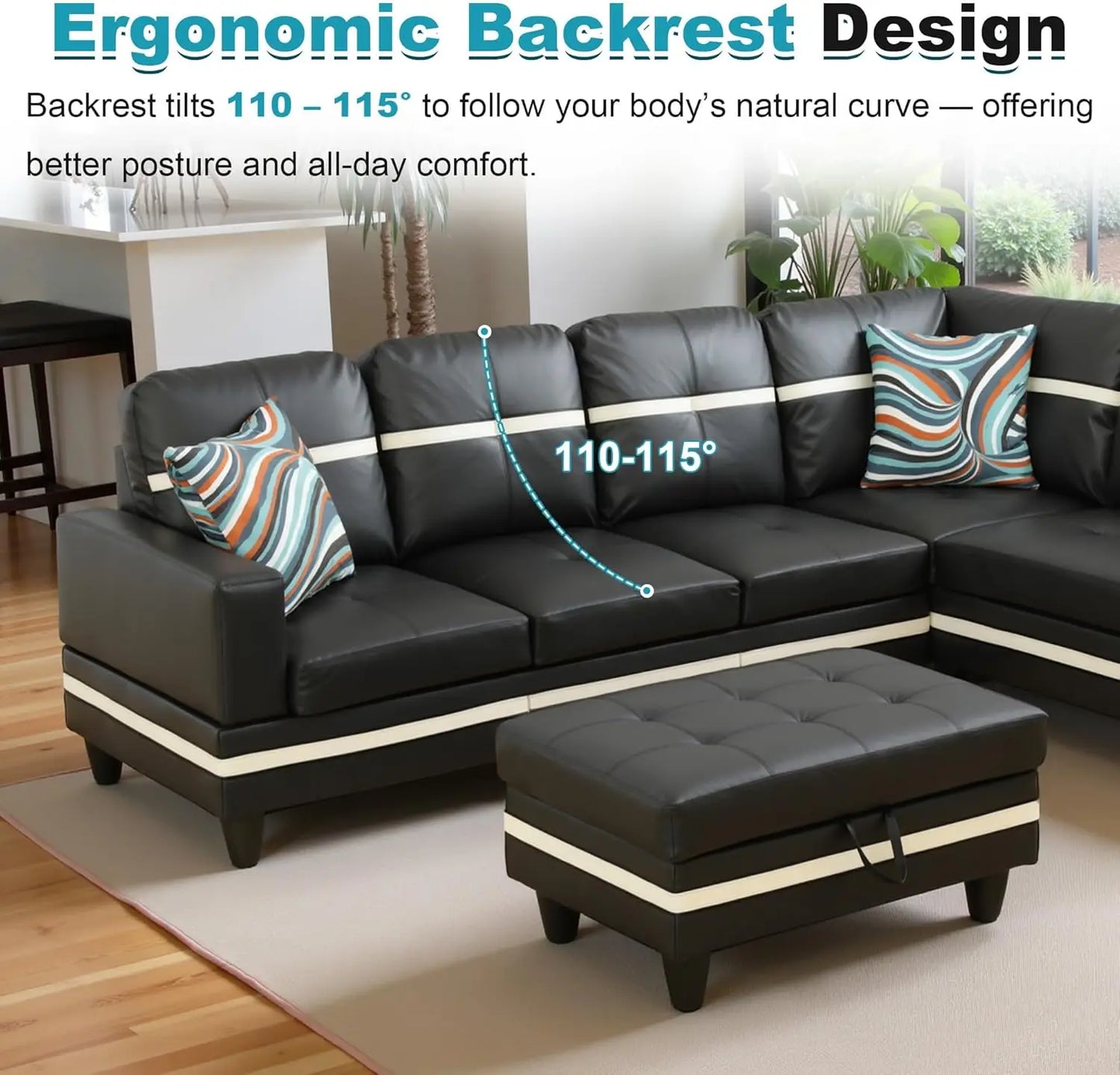 Modern L Shaped Sectional Sofa With Storage Ottoman