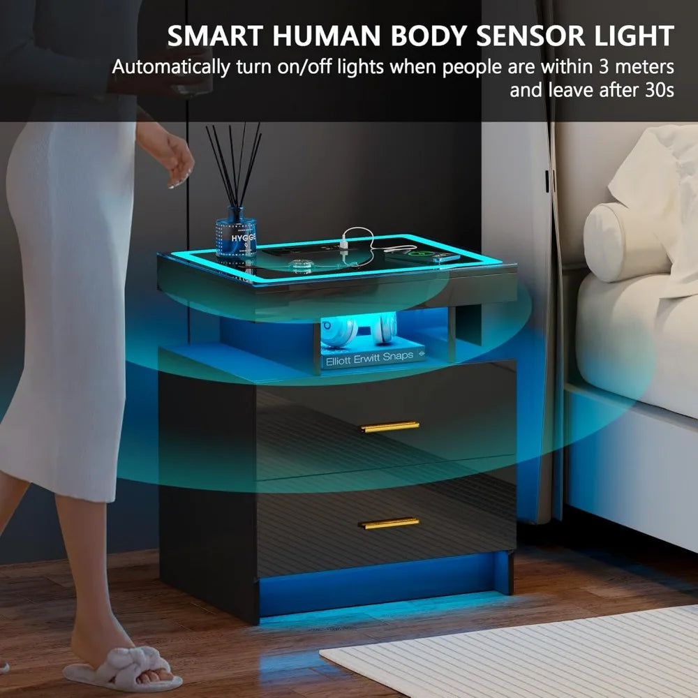 Wireless Charging LED Nightstand With Smart Storage And RGB Lighting