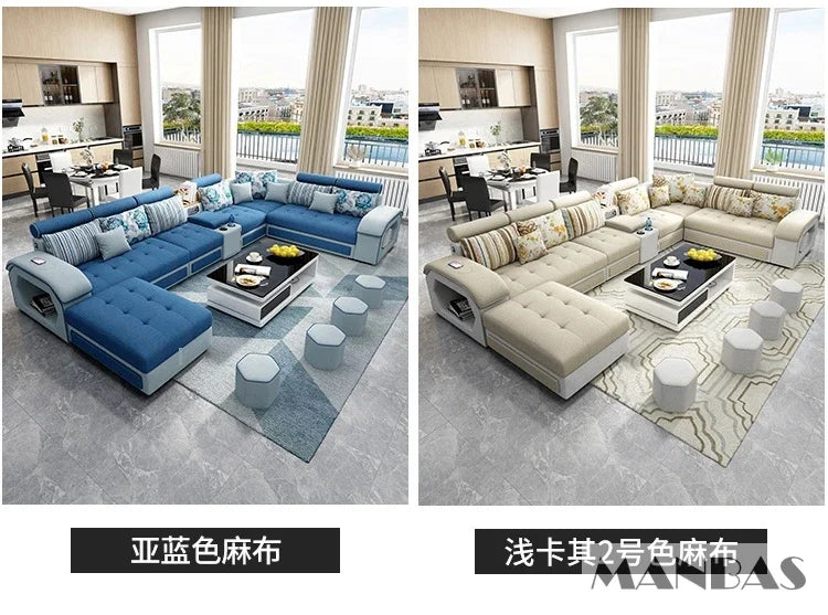Linlamlim U Shaped Fabric Sofa Set With Usb And Stools