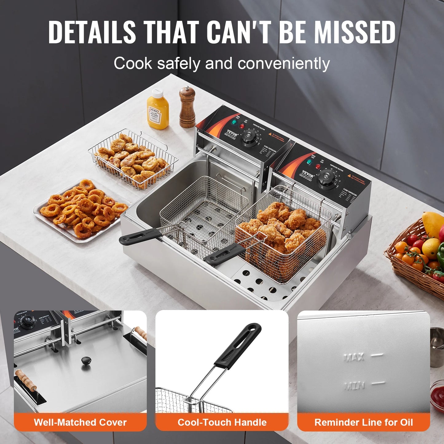 VEVOR Stainless Steel Commercial Deep Fryer 3000W Countertop Fryer