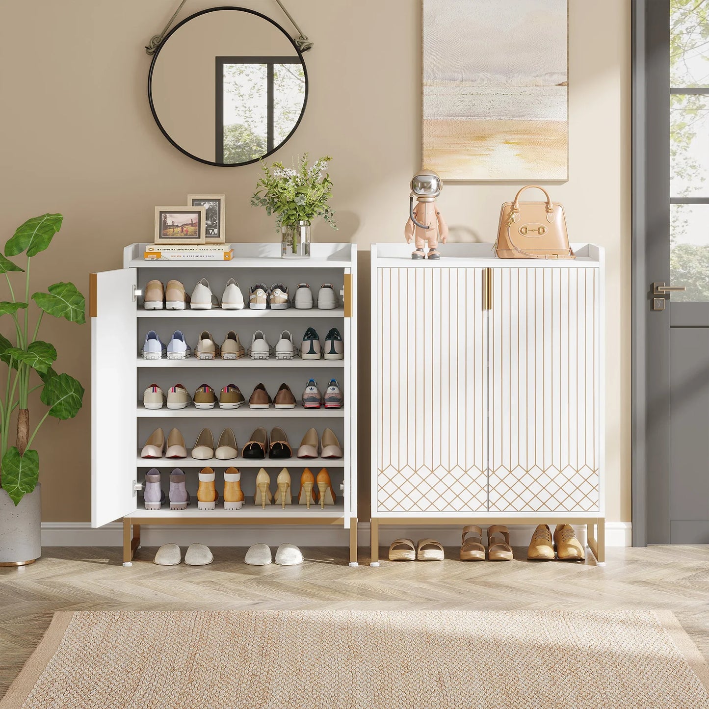 Tribesigns 5 Tier Shoe Cabinet With Doors Wood Storage Organizer